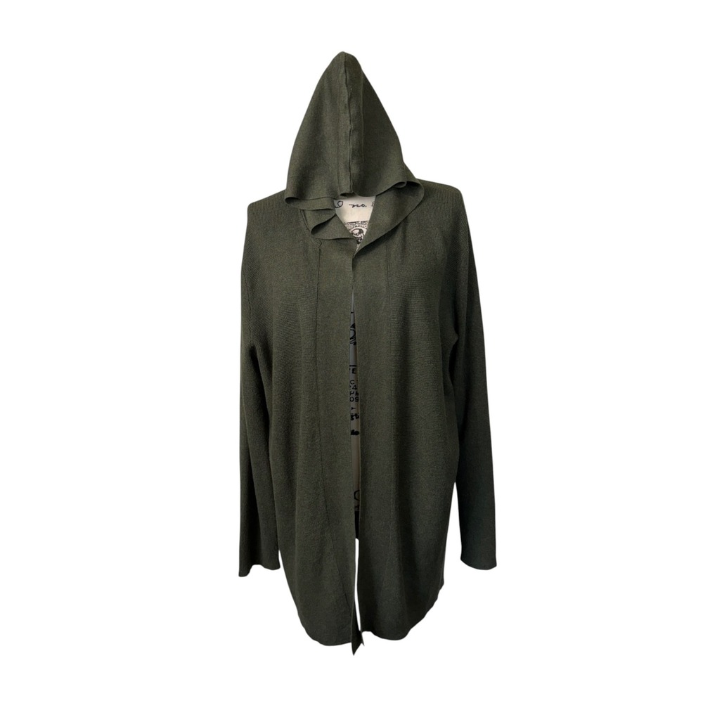 Cyrus Olive Green Waffle Knit Solid Open Front Cardigan, L